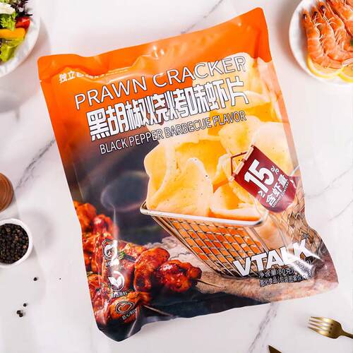 新品VTALK虾片黑胡椒烧烤味虾袋装零食办公休闲旅游户外膨化食品