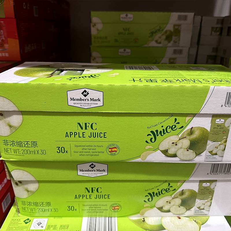 山姆代购西班牙进口MM苹果汁酸甜可口非浓缩还原果汁饮料200ml*30