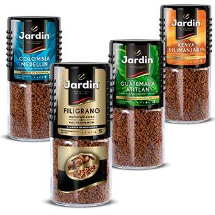 进口俄罗斯速溶纯黑冻干咖啡 jardin黑咖啡粉浓香型 提神火苗95克