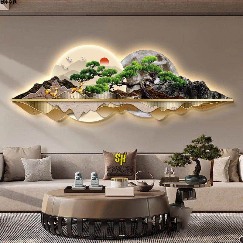 中式客厅装饰画现代简约沙发背景墙挂画大气餐厅茶室led氛围灯画