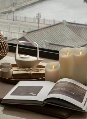 轩富帝爵客厅茶几电子蜡烛样板房装饰摆件设计搭配提梁壶杯