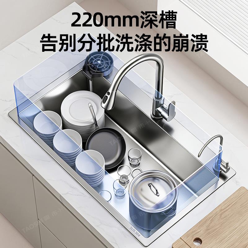 热销包上门安装旧双槽改大单槽304不锈钢加厚厨房水槽7540/78x43/