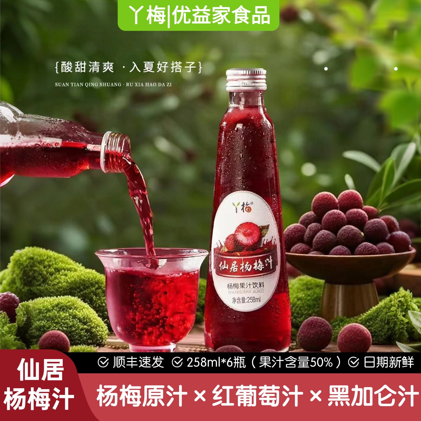丫梅仙居杨梅50%果汁6瓶装