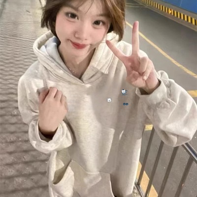 连帽卫衣女2025新款爆款秋冬加绒加厚重磅oversize小个子美式宽松