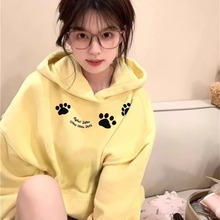 重磅纯棉秋冬加绒加厚卫衣女2025新款奶黄连帽小个子宽松美式高街