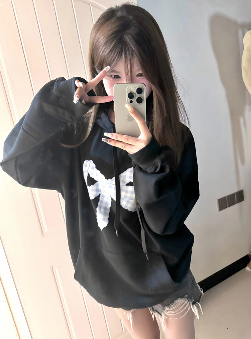 韩版hiphop蝴蝶结连帽卫衣女春秋宽松慵懒风bf百搭休闲薄款外套潮