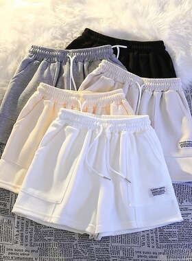 韩系百搭！夏季白灰色休闲运动短裤女夏天宽松家居睡裤可外穿逛街