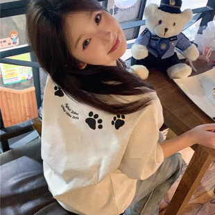 纯棉短袖 爆款 夏季 t恤女2025新款 上衣 正肩设计感小众美式 宽松半袖