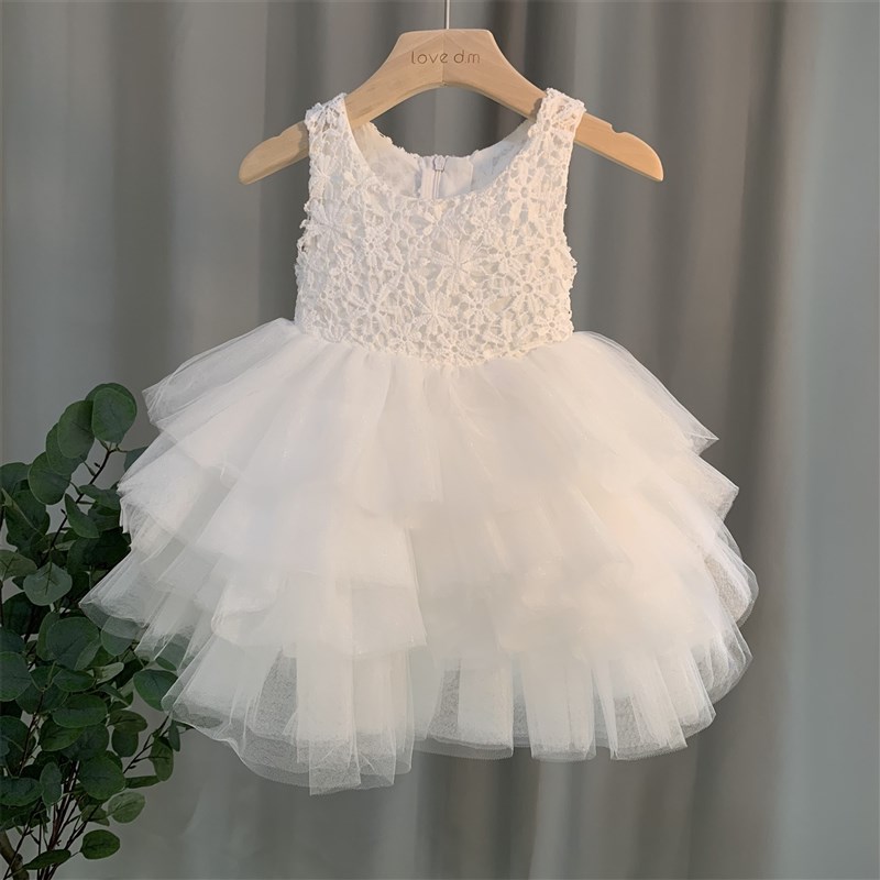 女童礼服连衣裙宝k宝白色蓬蓬纱裙花童公主裙周岁白纱裙儿童蛋糕