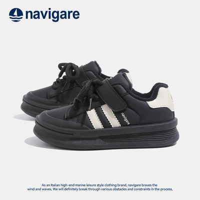 Navigare意大利小帆船童鞋冬加绒保暖男童板鞋厚底女童儿童休闲鞋