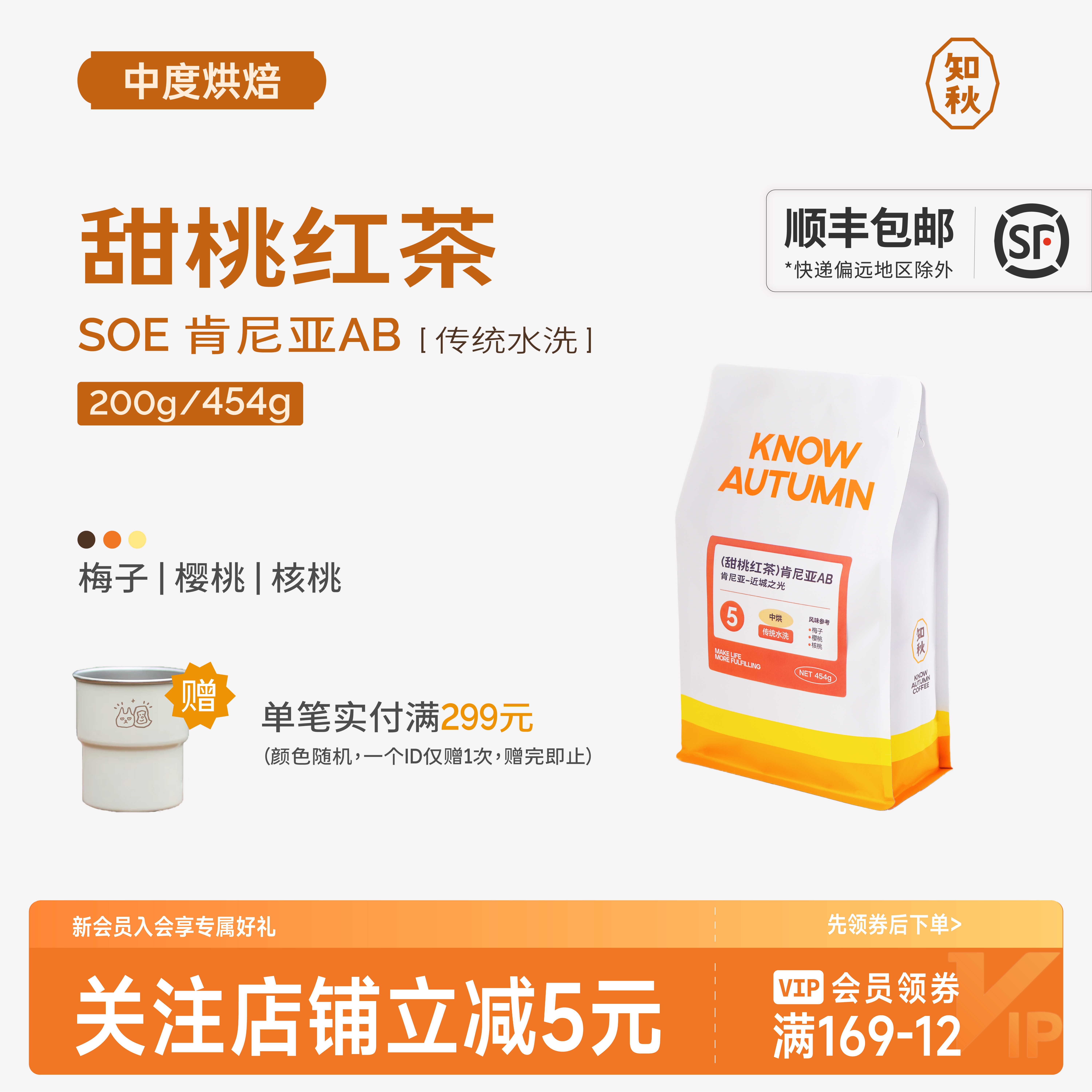 KNOW知秋咖啡 肯尼亚近城之光SOE冷萃咖啡豆中度烘焙代磨粉200g