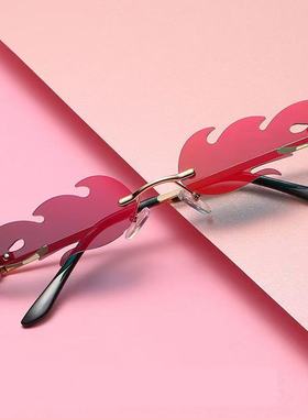 时尚欧美新款个性无框火焰太阳镜潮流炫彩金属派对舞台旅游女墨镜