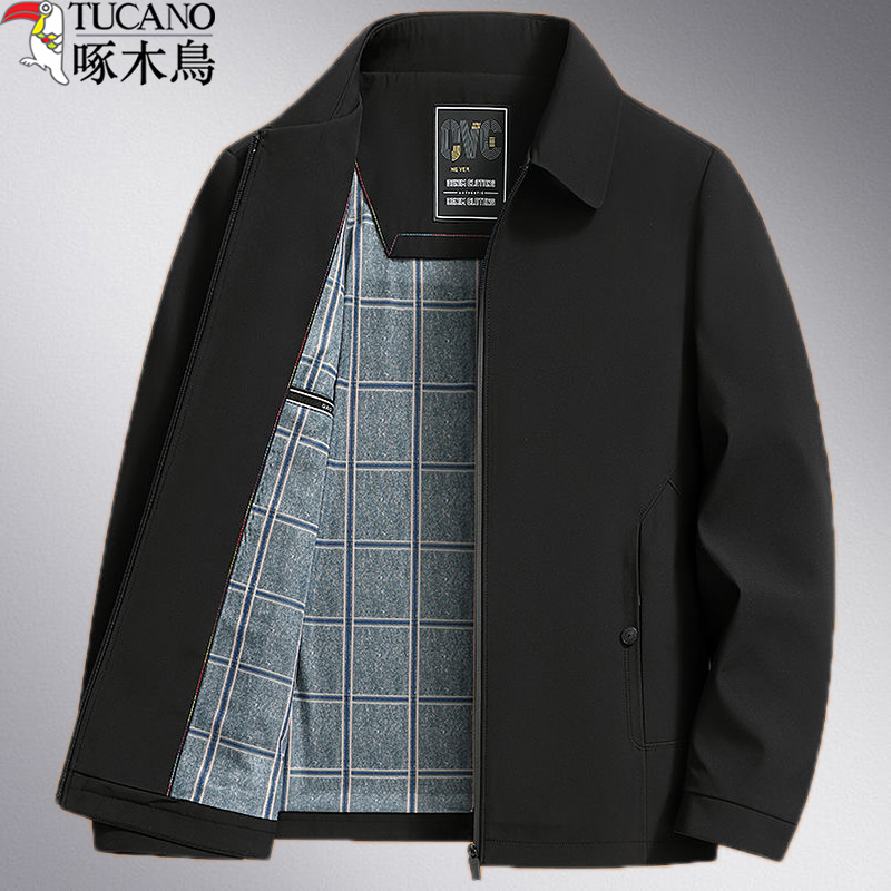 啄木鸟中年男士外套夹克衫薄款春秋季中老年人上衣爸爸装爷爷褂子