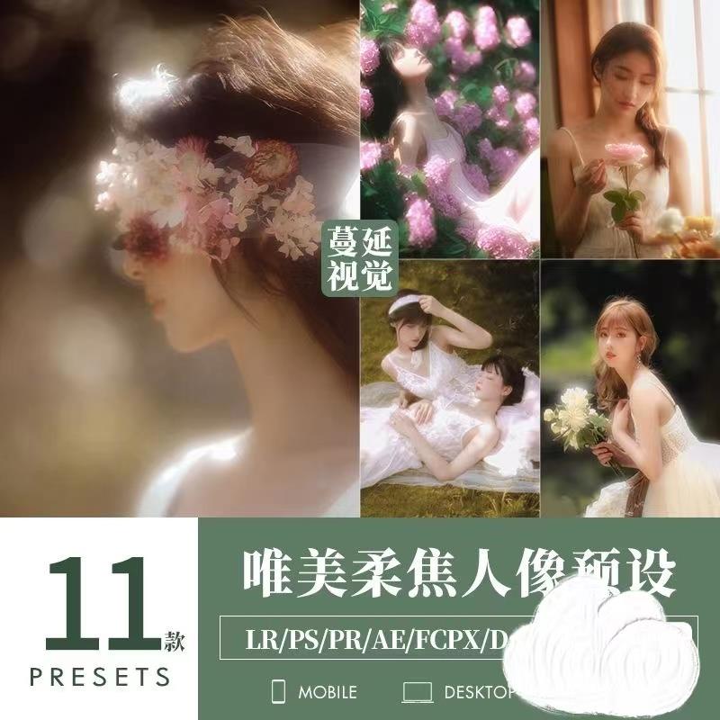 LR预设唯美柔焦人像调色PS复古暗调户外胶片写真PR滤镜LUTS插件