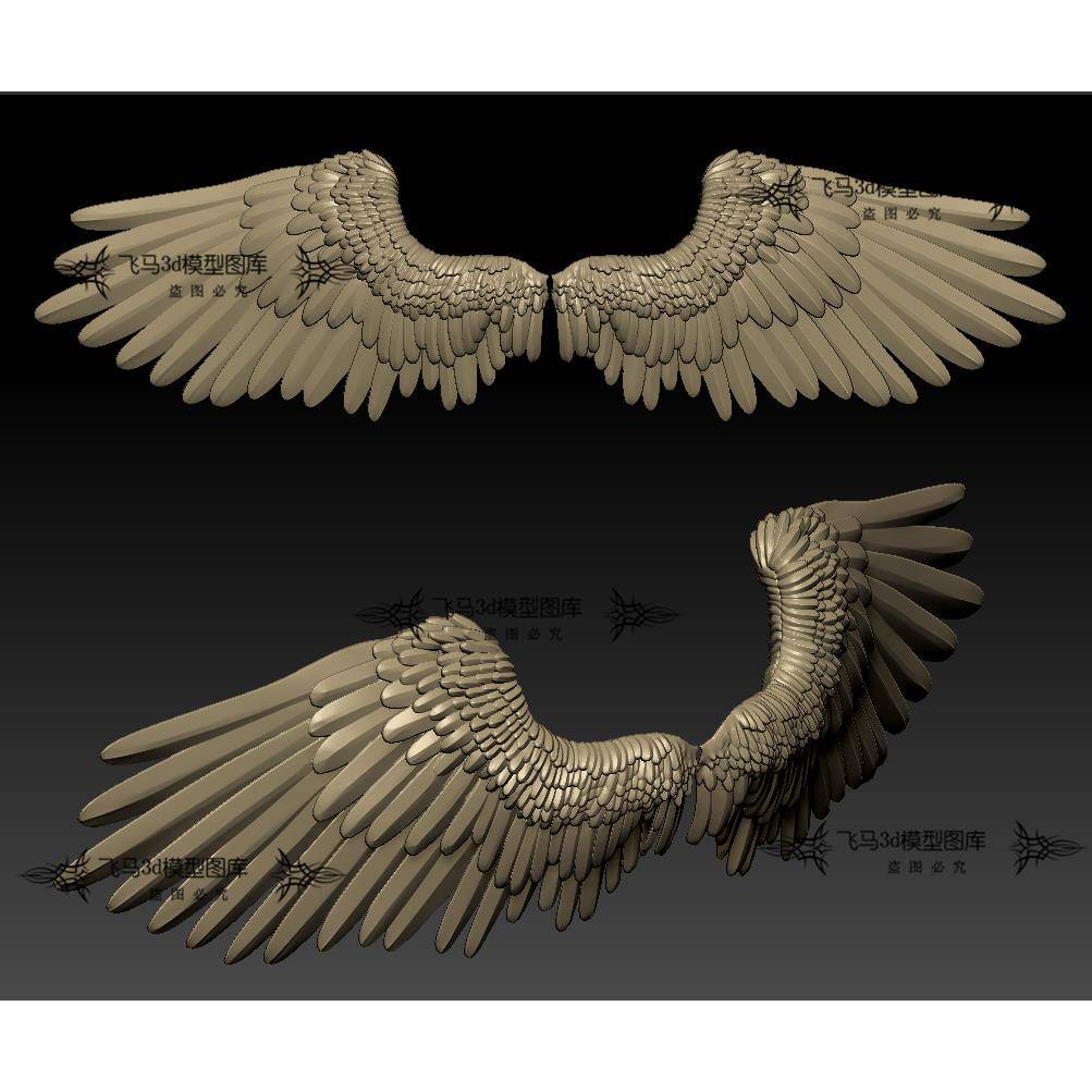 一对翅膀精品新3d打印模型stl三维立体图obj文件素材高精度天使