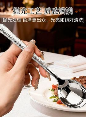 含泪出!巨便宜!日式锤纹食品级不锈钢西餐勺主餐更吃饭勺子调羹