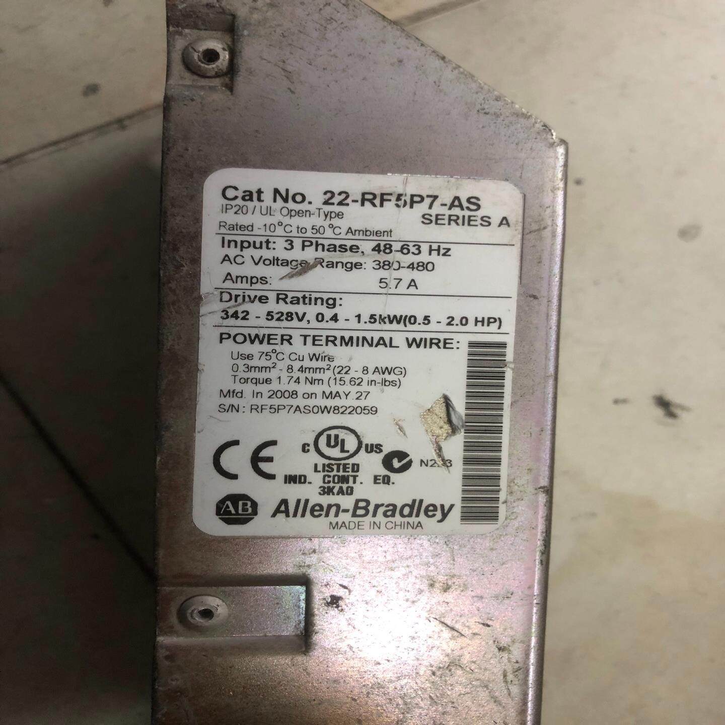 【议价】AB变频器滤波器22-RF5P7-AS   二手实物功