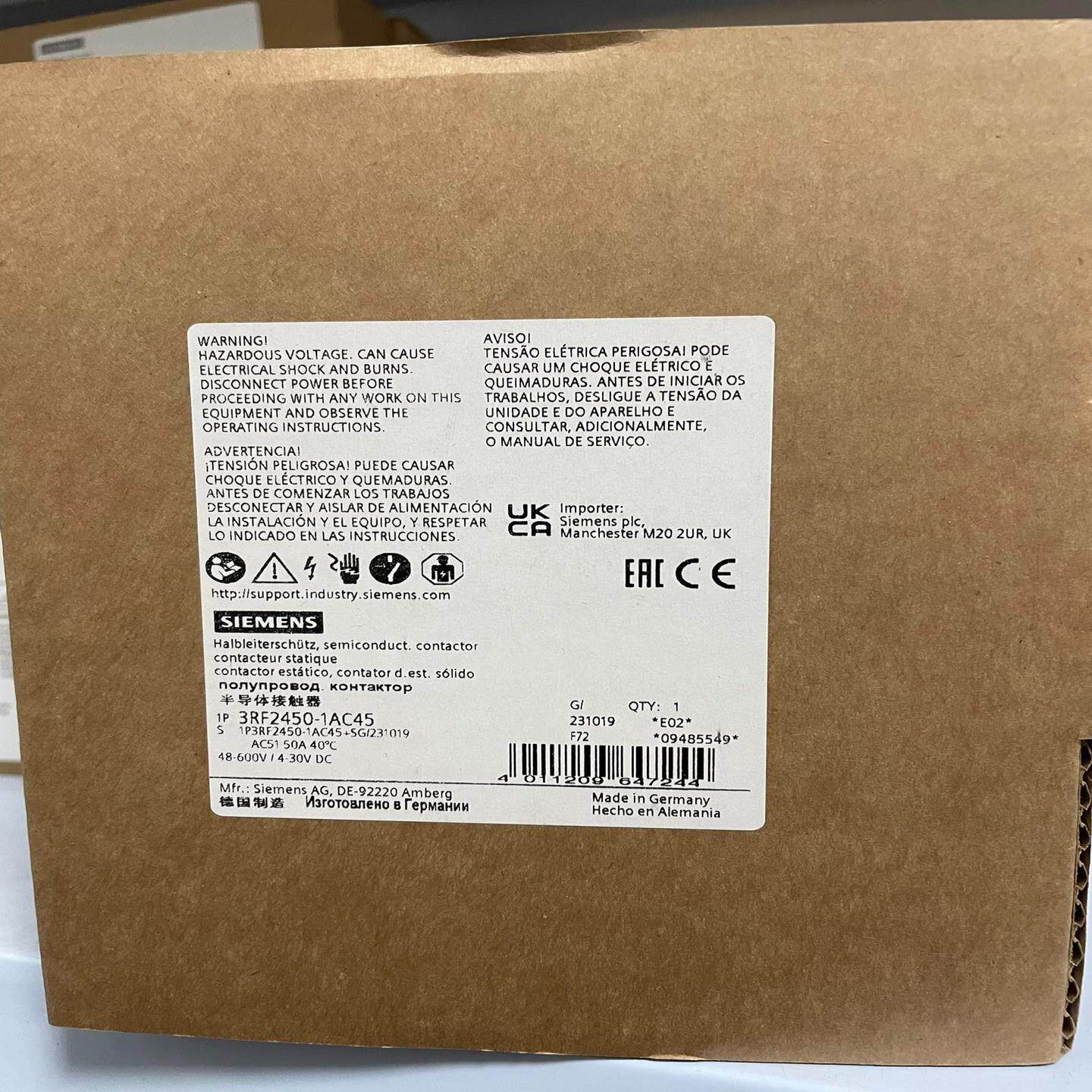 【议价】3RF2450-1AC45  3 相 3RF2 半导体接触器