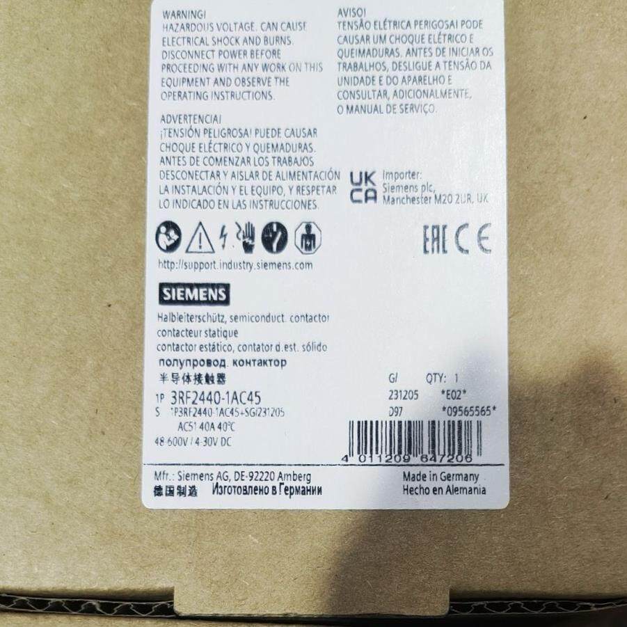 【议价】3RF2440-1AC45  3 相 3RF2 半导体接触器