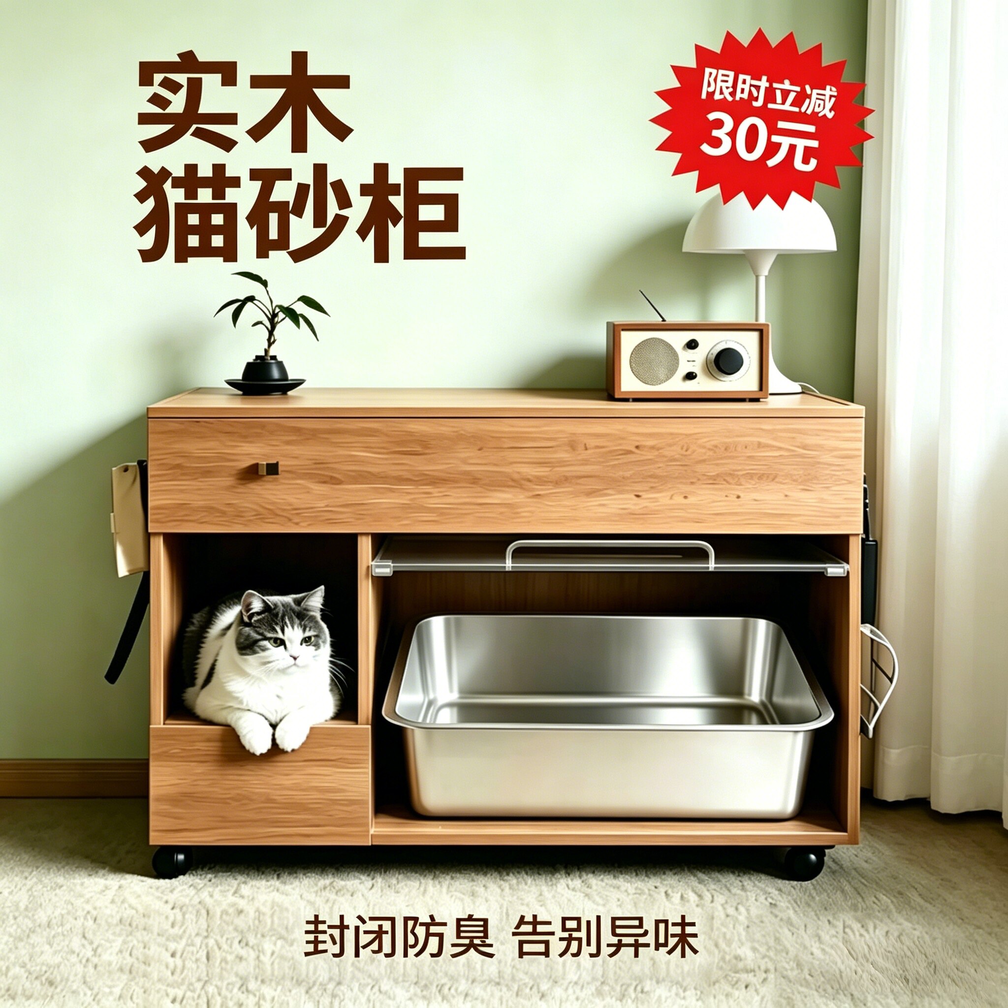 柜式封闭猫砂盆储物柜防臭防漏图片