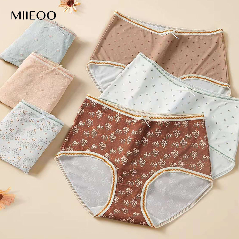 秘语女士内裤绒绒暖茶薄款透气无痕包臀中高腰印花平角短裤61998