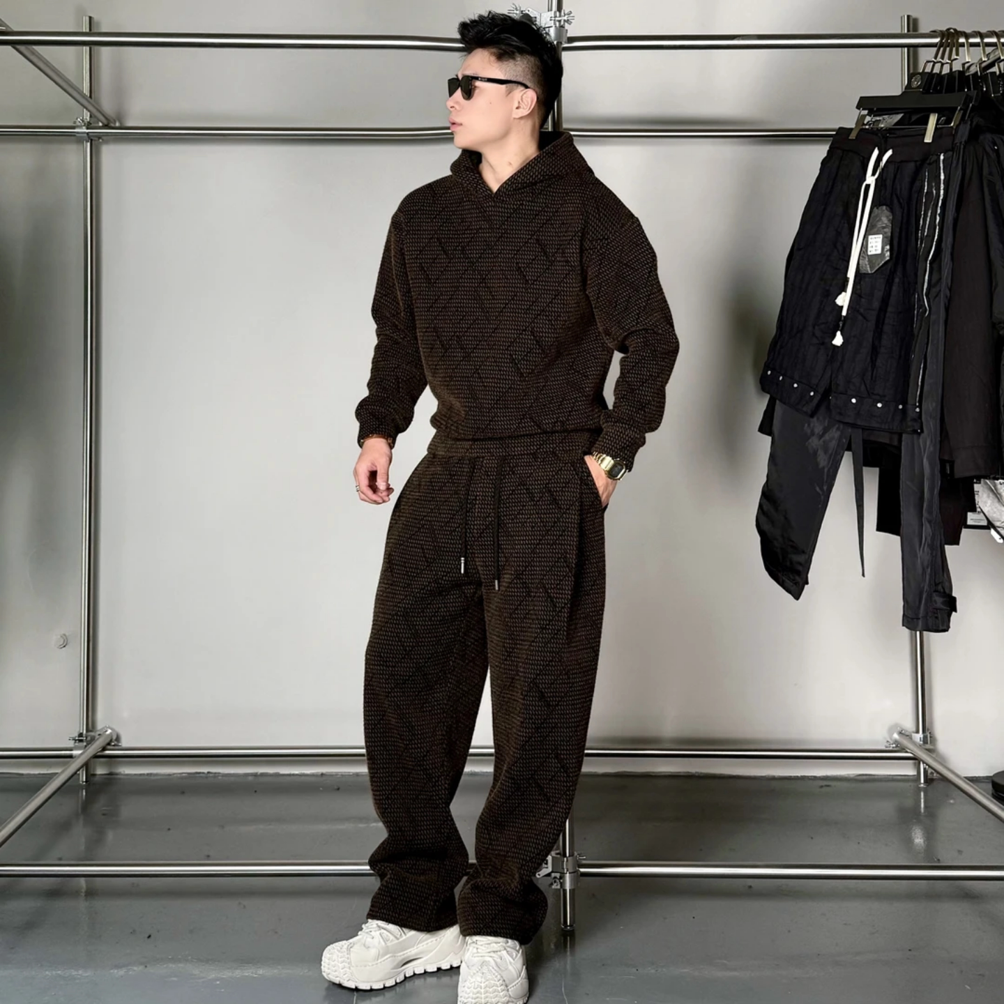 潮牌时尚冬季加厚重磅老钱风百搭简约潮流套装男士休闲轻奢高级感