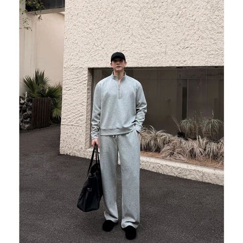 秋季男半拉链立领休闲百搭套装