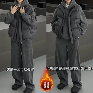 重磅加绒休闲套装冬季新款男士时尚简约连帽卫衣卫裤两件套高品质