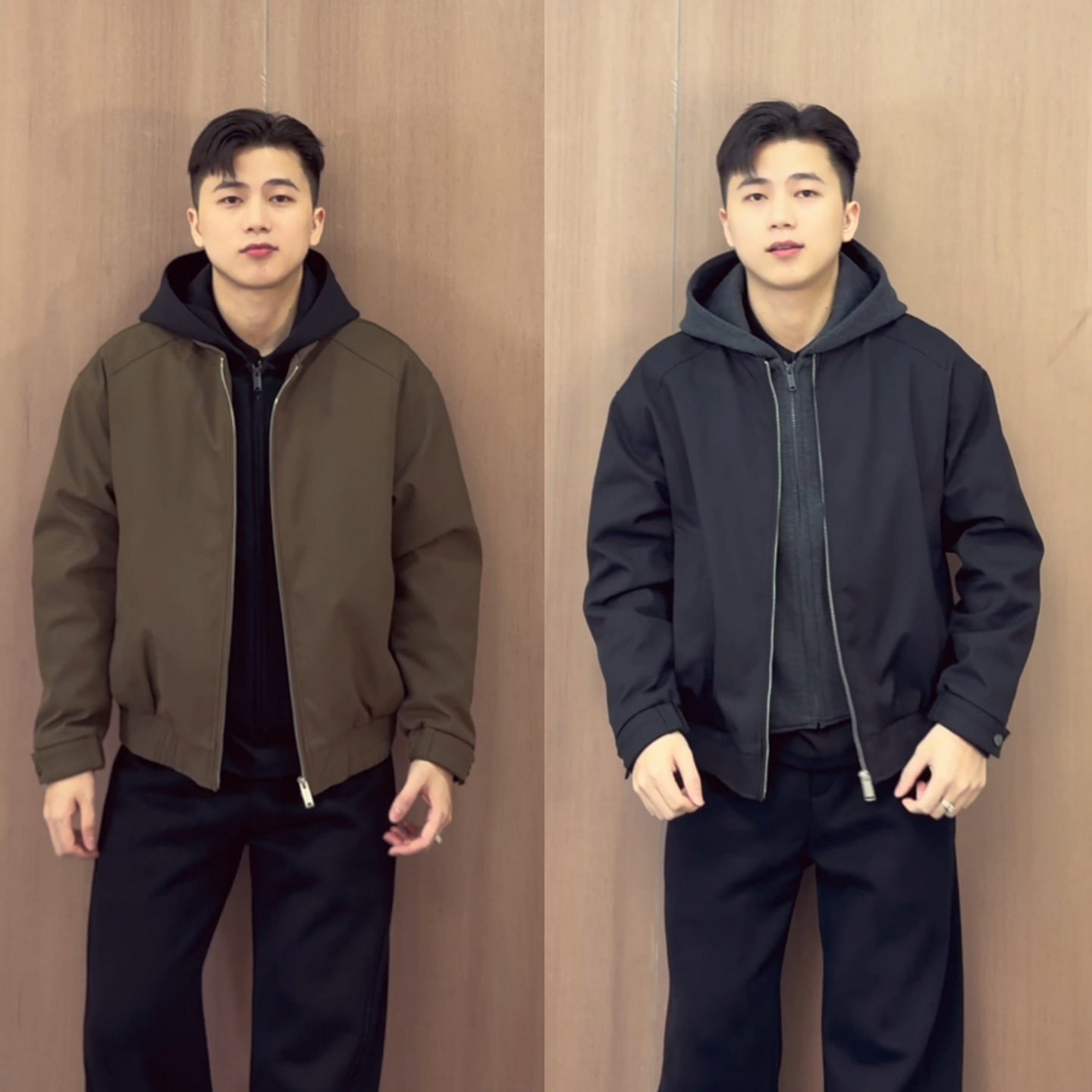 假两件拼接设计感连帽夹克冬季新款男士时尚潮流百搭加绒加厚外套