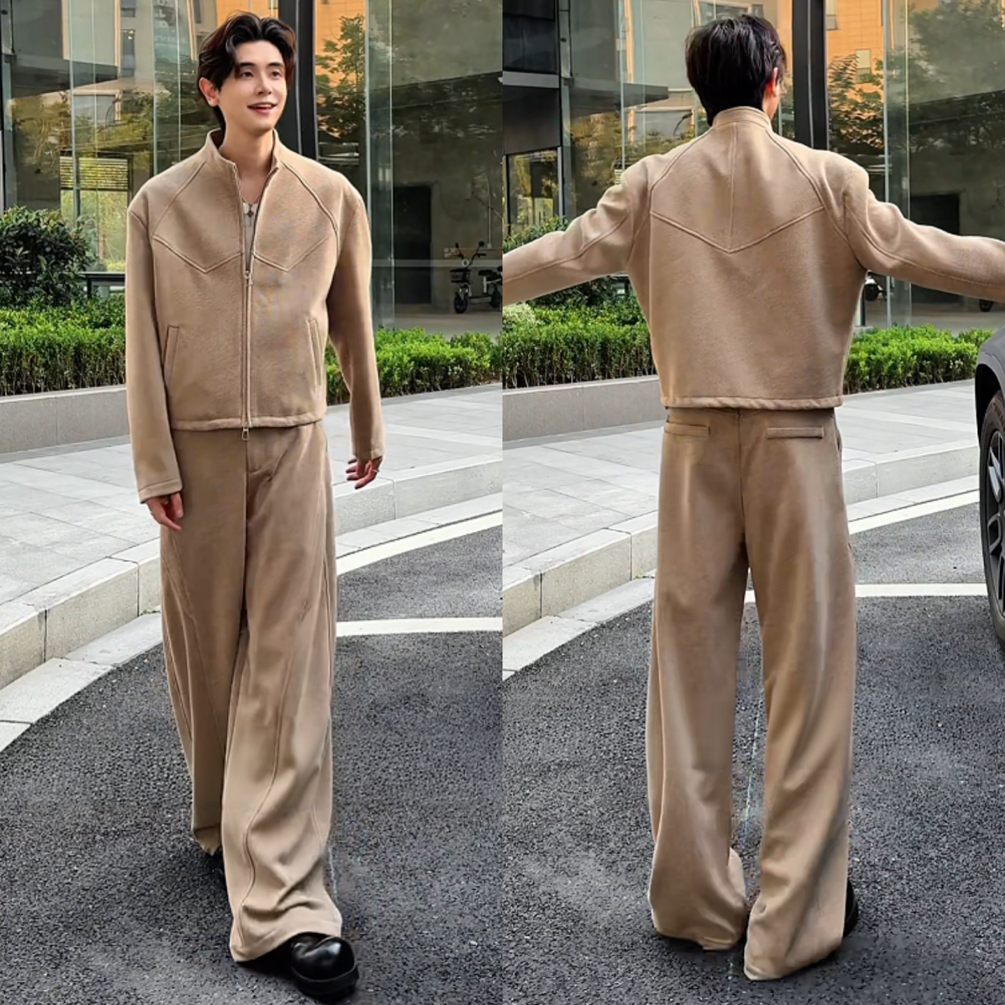 休闲风半拉链立领卫衣套装男士