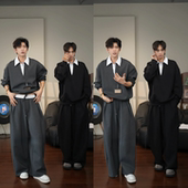 新款 假两件拼接条纹衬衫 男士 秋季 时尚 潮流休闲重磅韩版 领卫衣套装