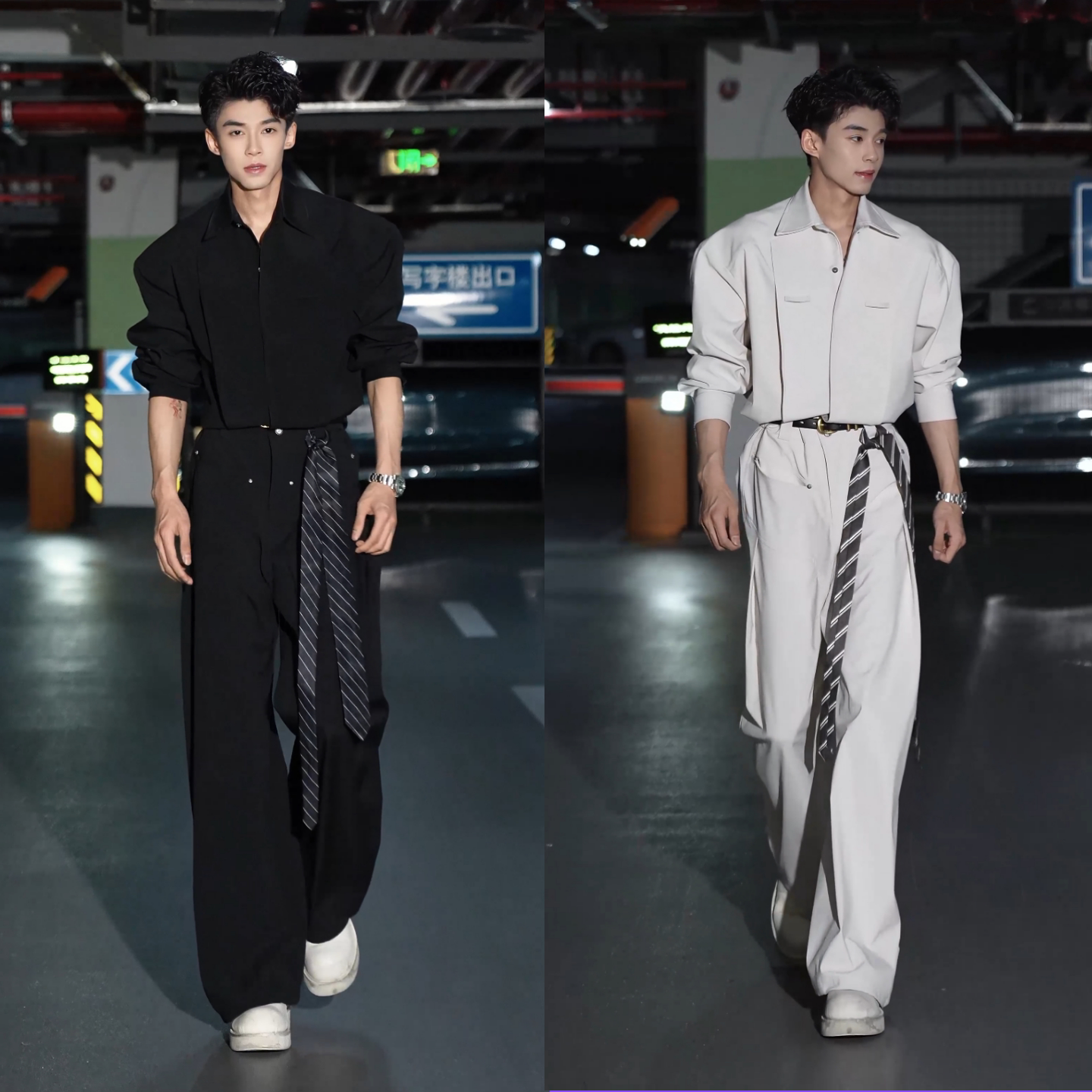 秋季新款男士时尚小众设计师款领带衬衫休闲套装高级韩版气质潮流