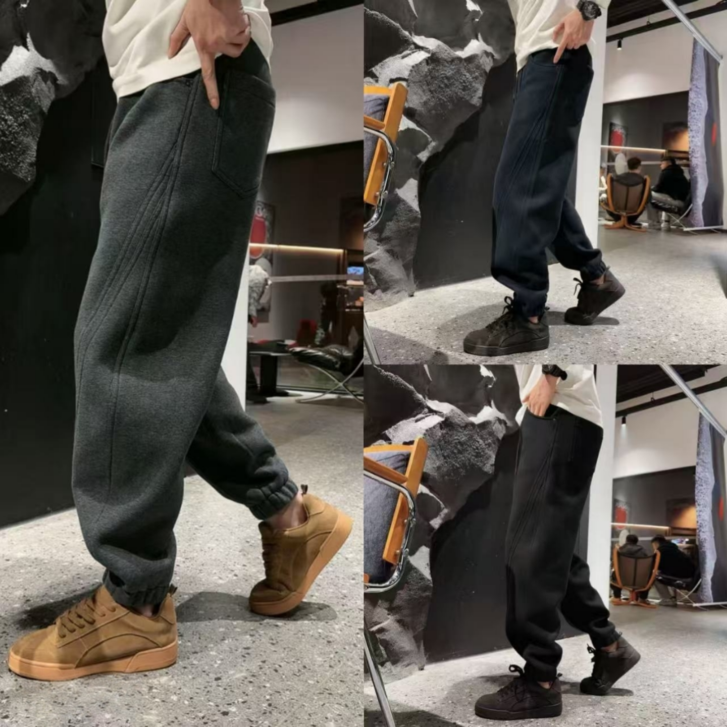 立体剪裁休闲裤冬季新款男士时尚简约百搭美式加绒束脚卫裤高品质