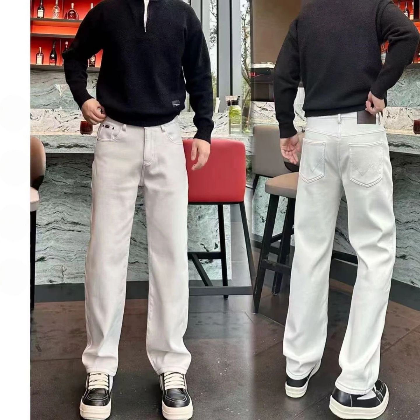 冬季加绒男款休闲裤新款时尚百搭简约纯色直筒长裤高级感保暖舒适