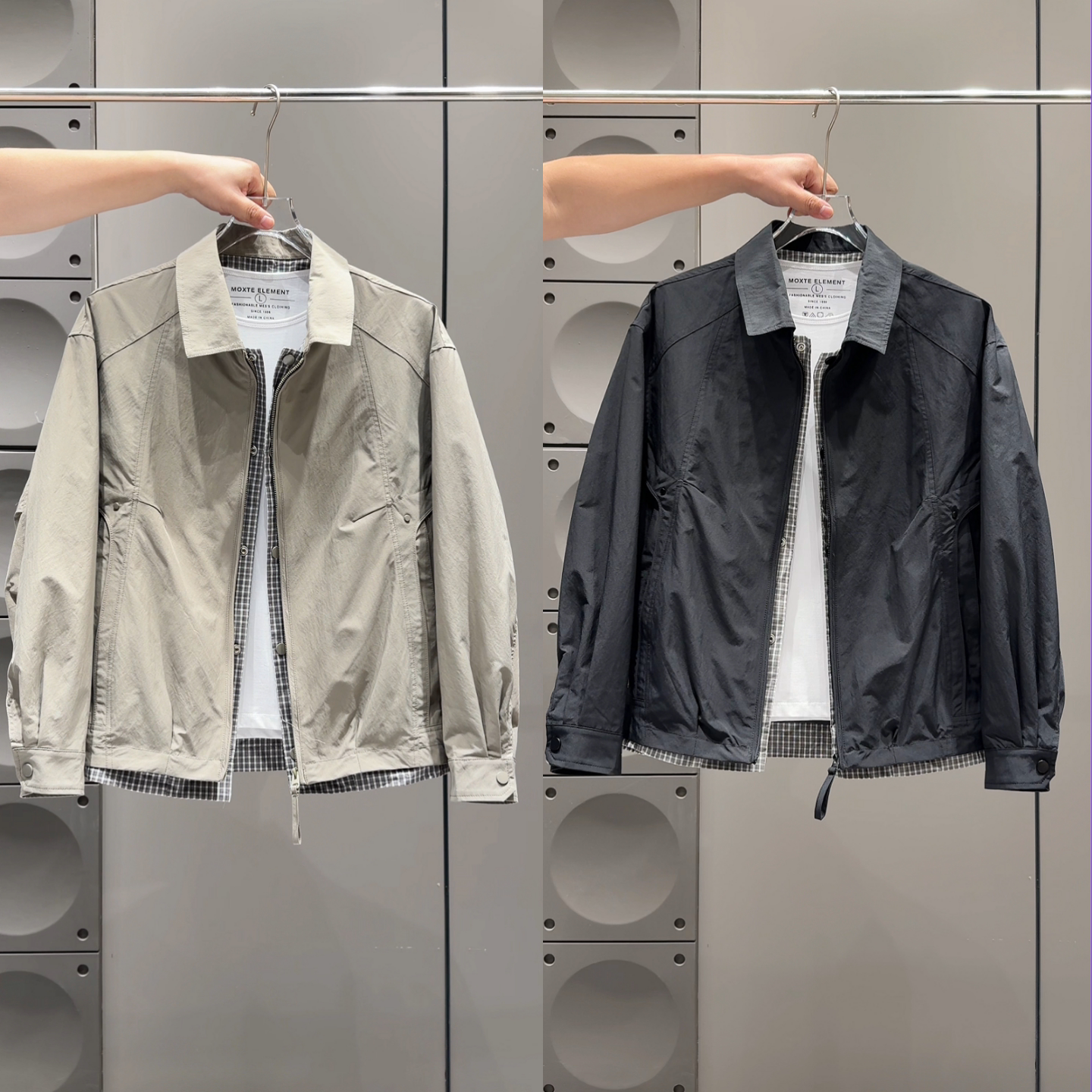 拼接格子假两件翻领夹克春季爆款男士时尚潮流休闲百搭高级感外套