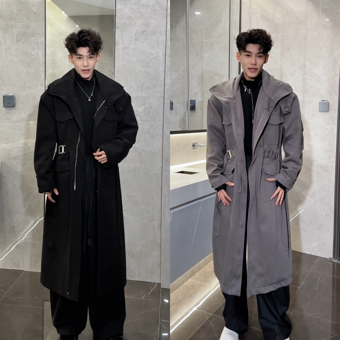 冬季新款男士时尚潮流美式复古百搭中长款风衣外套轻奢气质高级感