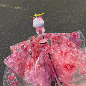 樱花小猫雨伞透明折叠手动自动小巧便携女儿童高颜值新型加固抗风