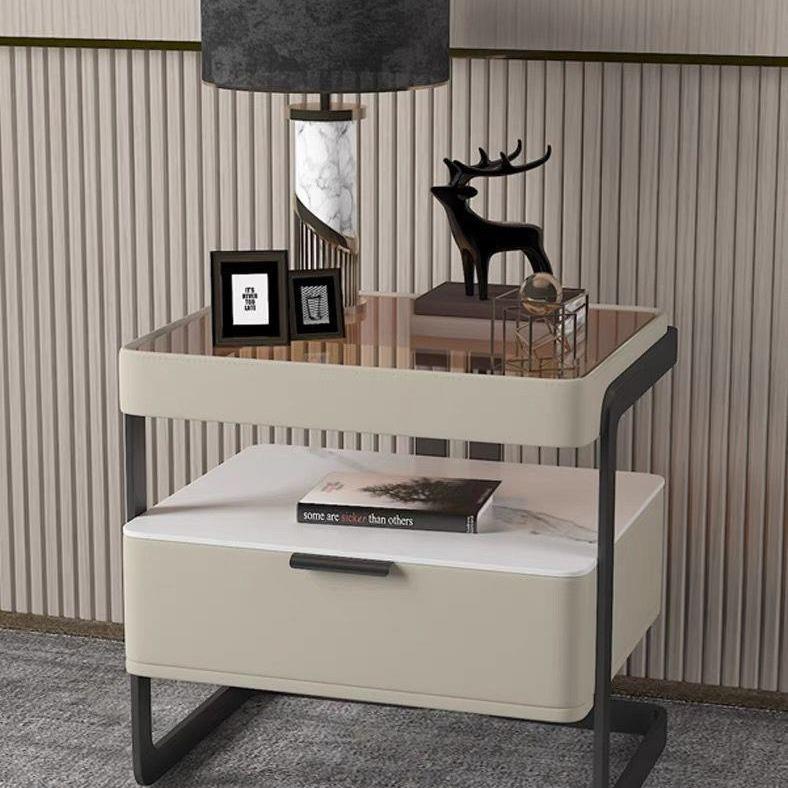 A98全实式木意极简床头柜智能感网卧红室无线充电岩板床边卧柜室