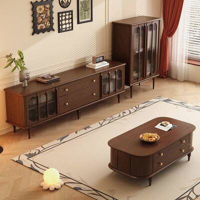 中古风电视茶几组合橡柜木影法式复古设计75454感客厅卧地室视柜