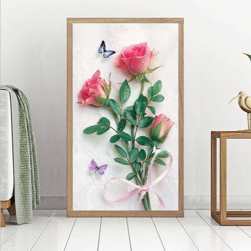 玫瑰花钻石画十字绣新款客厅竖版小幅画砖石绣点钻贴钻玄关赵之钱