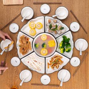 组合盘子陶瓷餐盘家用过年圆桌摆盘扇形菜盘餐具 网红拼盘创意套装