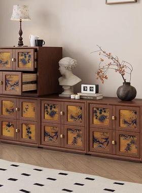 香卡云纱实木FCX斗柜中古卧靠室家用储物柜墙门柜复古黑色床立头