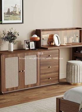 晓龙中古体风藤编XXT实木框化妆台斗梳柜一主卧室可伸缩转角储物