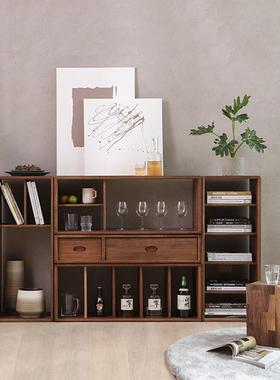 书全物实木书柜架自由组合厅落地矮柜置XDI架简约客隔断格子置物