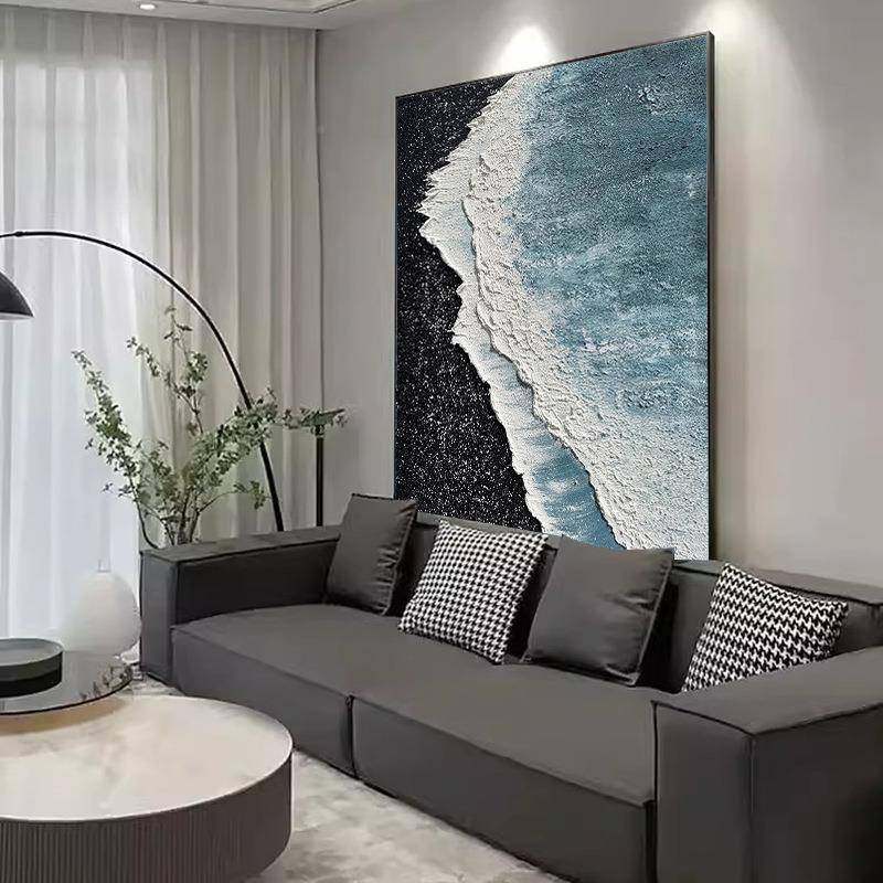 客现简背约手绘油画立体厚肌理代抽象海浪玄ERQ关挂画厅沙发后装