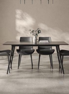 意式极桌简色岩板餐桌厂家爱轻奢家用小型PBH户长方形黑黑色餐椅