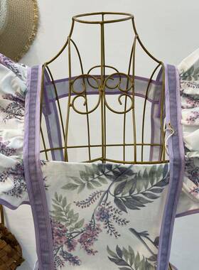 Z紫色花新款围裙F767MS7H防污女韩版时尚工作厨水房日系防做饭罩