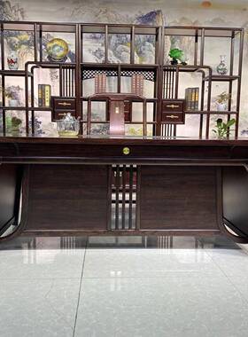 新中乌金木茶桌老板办台公桌高端茶桌一体两用实木式PMZ一茶几茶