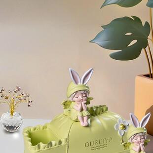 可爱天女孩巾盒客纸厅餐桌摆抽件438高档奶使油风餐巾纸盒装饰品