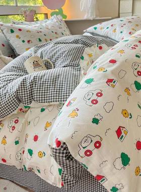 秋冬新品|棉四小清新绿色柠馨ing三件套学生宿舍棉床纯全单床笠套